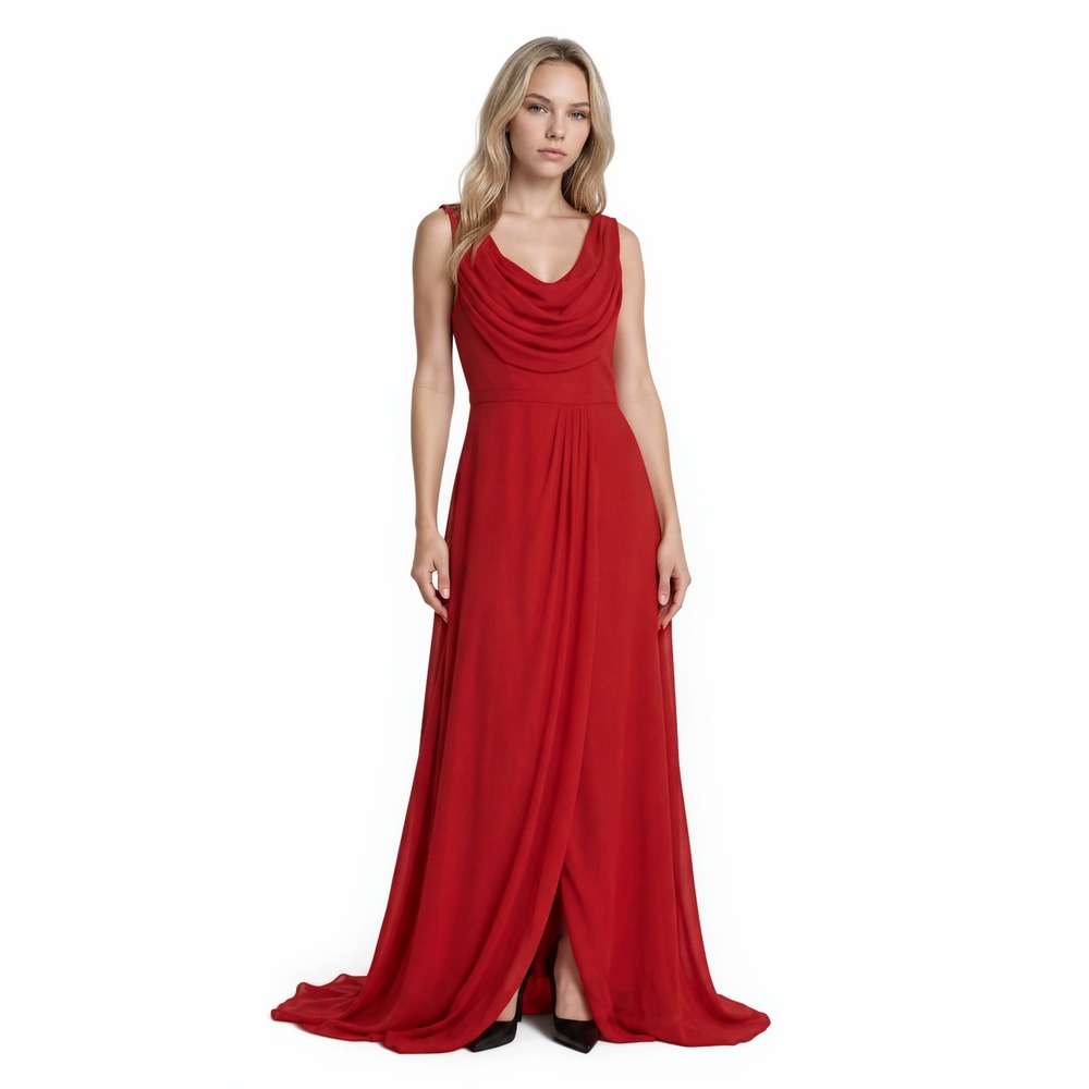 NEW Stacees Evening Gown Women's Size 12 Red Chiffon Cowl Neck Formal